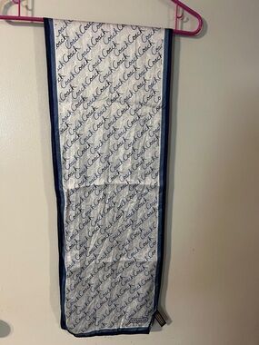 Vintage Coach White and Navy Script Silk Scarf